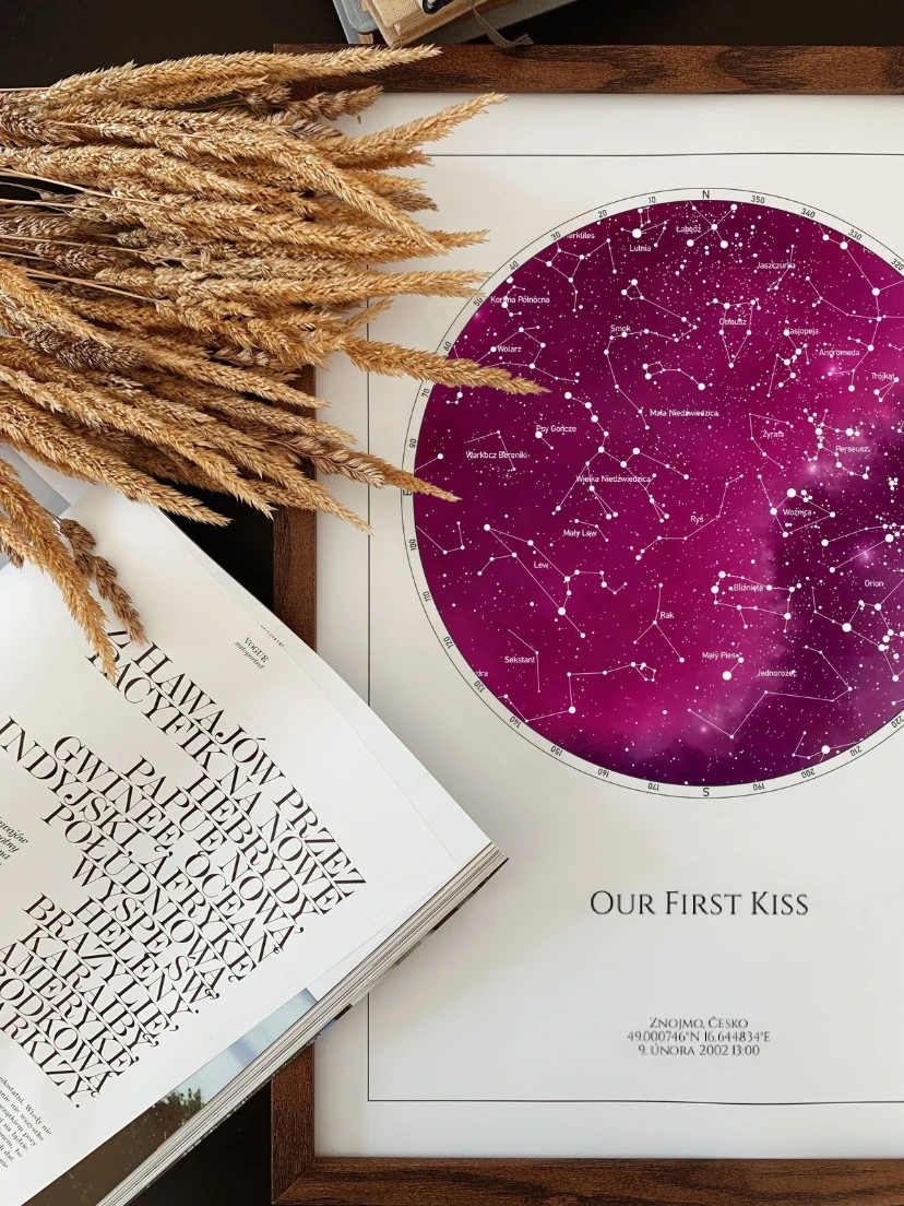 Klasická hvězdná mapa vytvořená pro dvě výjimečné osoby v den svatby.